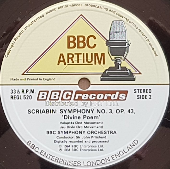 REGL 520 Scriabin symphony number 3 in C Minor, Op. 43 Alexander Nikolaevich Scriabin and the BBC Symphpny Orchestra from the BBC records and Tapes library Label